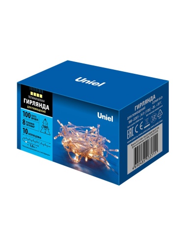 Гирлянда LED ULD-S1000-100/DTA WARM WHITE IP20 10м 100 диодов тепл. бел. свет провод прозр. Uniel UL-00007200