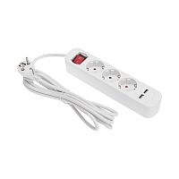 Удлинитель STANDARD 3 гнезда, 3м, 3х1,0мм?, с/з, с выключателем, 2 USB, белый REXANT | код 13-4016 | REXANT