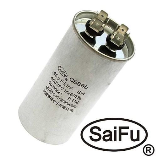 Пусковой конденсатор SAIFU CBB65, 45 мкФ, 450 В | код 99758 | Saifu