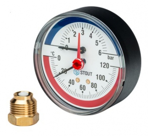 Термоманометр 1/2' х 80 мм 0-4 бар 0-120 град. с автоматическим запорным клапаном (10009464) | код RAN30H21RETOP2 | WATTS Industries