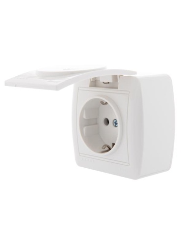 DEMET Розетка с заземлением с крышкой наружная белая | код 711-0200-123 | Lezard фото 4