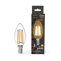 Лампа светодиодная филаментная Black Filament 13Вт свеча 2700К тепл. бел. E14 1100лм | код 103801113 | GAUSS