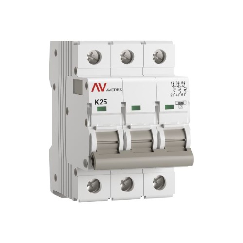 Выключатель автоматический AV-10 3P 25A (K) 10kA EKF AVERES | код mcb10-3-25K-av | EKF