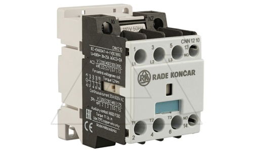 Контактор CNN 12 10 110V 50Hz, 3P, 12A/(25A по AC-1), 5.7kW(400VAC), 110VAC, 1NO | код EAC603002 | Rade Koncar