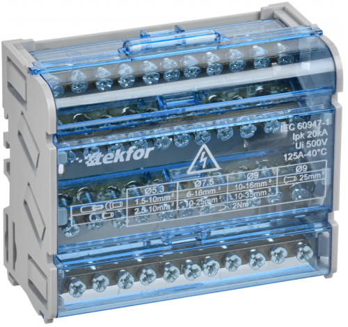 TEKFOR Шины на DIN-рейку (кросс-модуль) ШНК 4х11 3L+PEN IEK | код TF-DN10-4-11-125 | IEK