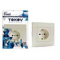 Розетка 1-м СП Pixel 16А IP20 с заземл. защ. шторки в сборе беж. | код TKE-PX-R1FZSF-C02 | TOKOV ELECTRIC