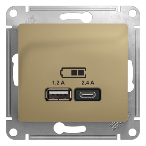 GLOSSA USB РОЗЕТКА A+С, 5В/2,4А, 2х5В/1,2 А, механизм, ТИТАН | код GSL000439 | Systeme Electric