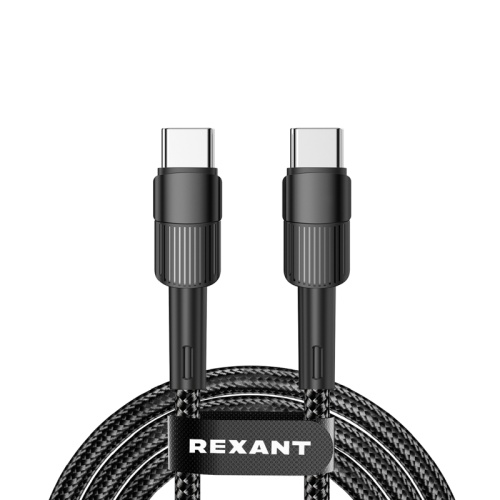 Кабель Type-C – Type-C, 3A, 60Вт, 1м, в черной нейлоновой оплетке REXANT | код 18-7071 | REXANT