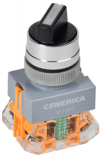 Переключатель D7-11X22 2 полож. 1з+1р возв. черный GENERICA | код BSW50-11X22-3-22-2-K02-G | GENERICA by IEK