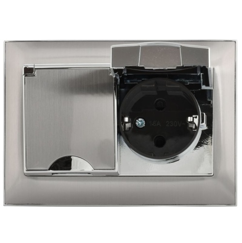 Розетка 2-м SKANDY 16А IP44 с крышкой в сборе SK-R12N никель IEK SK-R26-16-44-K50-F фото 2