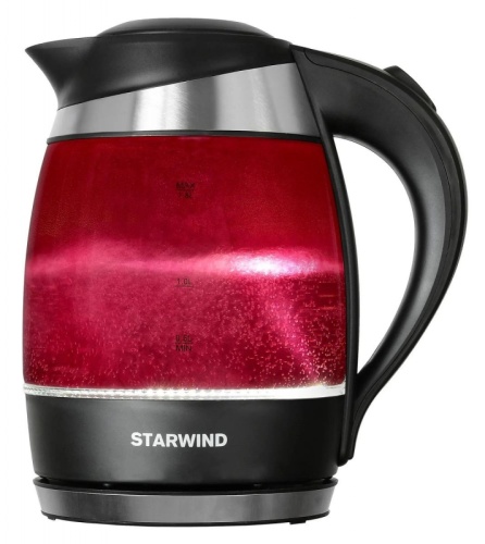 Чайник электрический Starwind SKG2214 1.8л. 2200Вт малиновый корпус: стекло/пластик | код 341683 | STARWIND