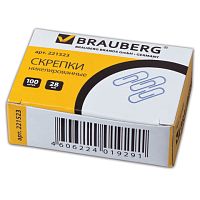 Скрепки BRAUBERG, 28 мм, никелированные, 100 шт., в картонной коробке, Россия, 221523 | код 221523 | BRAUBERG