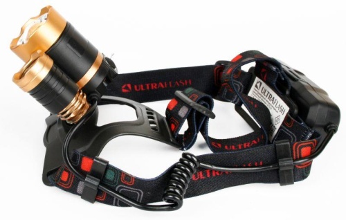 Фонарь аккумуляторный налобный E1333 3LED 4Вт аккум. 3.7В фокус 4 режима метал. зол./черн. Ultraflash 13903 фото 9