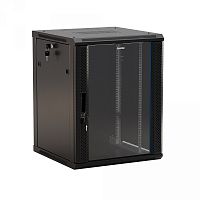Шкаф настенный 19-дюймовый -19 27U 1304x600х600мм стеклянная дверь с перфорацией по бокам ручка с замком цвет черный (RAL 9004) (разобранный), Hyperline TWB-2766-GP-RAL9004 | код 397151 | Hyperline