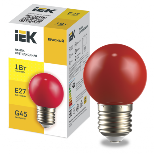 Лампа LED декор. G45 шар 1Вт 230В красный E27 IEK | код LLE-G45-1-230-R-E27 | IEK