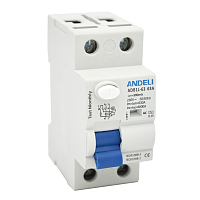 УЗО ADB1L-63 2P 40A 30mA тип AC 6kA (ANDELI) | код ADL03-002 | ANDELI