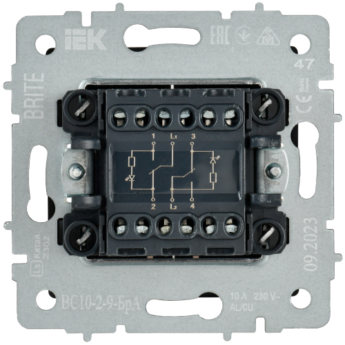 BRITE Выключ. 2-кл. с инд. отел. 10А ВС10-2-9-БрА алюм. IEK | код BR-V20-2-10-K47 | IEK фото 4
