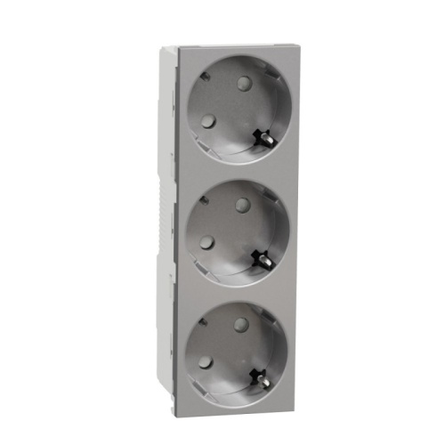 Unica Modular Розетка 3х(2К+З) 45гр, шторки, безвинтовые клеммы АЛЮМИНИЙ | код NU307630 | Systeme Electric