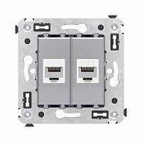 Компьютерная розетка RJ-45 без шторки в стену, кат.6 двойная, Avanti, Закаленная сталь | код 4404694 | DKC