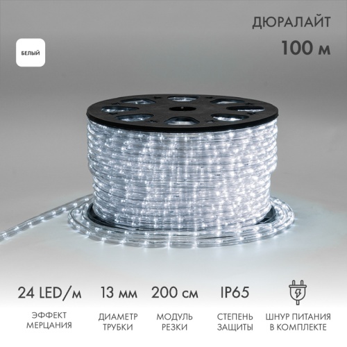 Дюралайт LED, эффект мерцания (2W) - белый Эконом 24 LED/м , бухта 100м | код 121-255-4 | NEON-NIGHT