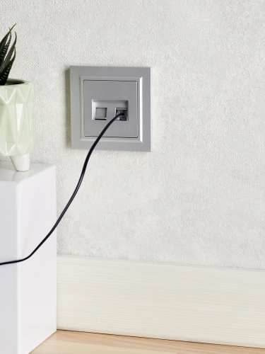 BRITE Розетка двойная RJ11+RJ45 кат.5E РК/Т12-БрА алюминий | код BR-KT20-O-1-K47 | IEK фото 3