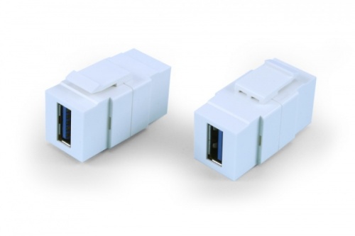 Вставка формата Keystone Jack с проходным адаптером USB 3 (Type A) ROHS белая, Hyperline KJ1-USB-A3-WH | код 247150 | Hyperline