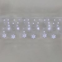 Гирлянда Бахрома со снежинками 2,4х0,9м, 150LED БЕЛЫЙ, прозрачный ПВХ, IP20, свечение с динамикой, 230В, не соединяется, с контроллером 8 режимов | код 255-075 | NEON-NIGHT