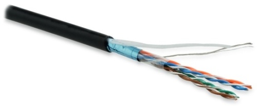 Кабель витая пара экранированная F/UTP категория 5e 4 пары (26 AWG) многожильный (patch) экран - фольга LSZH нг(С)-HF черный, Hyperline FUTP4-C5E-P26-IN-LSZH-BK-100 (100 м) | код 243626 | Hyperline