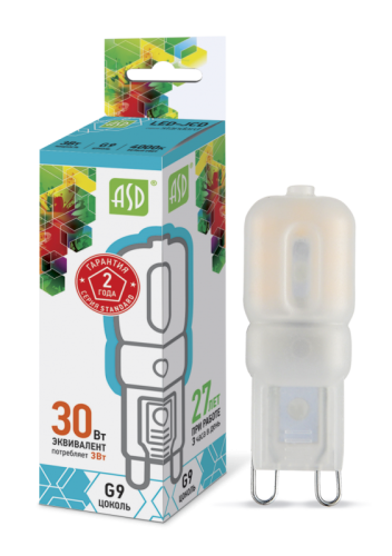 Лампа светодиодная LED-JCD-standard 3Вт 230В G9 4000К 270Лм ASD | код 4690612003306 | ASD