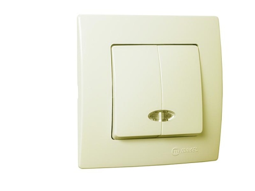 Lillium Natural Kare Выключатель с/у 2-кл. с подсв. кремовый. 250В | код 32010023 | Makel