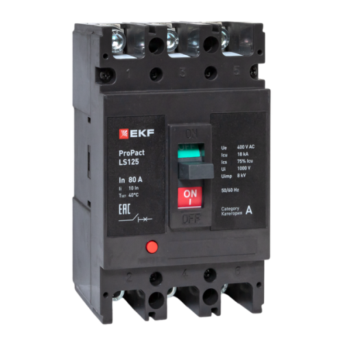 Автоматический выключатель LS125 18кА 3P 80А ProPact EKF | код mccb-125-18-3-80-ls | EKF