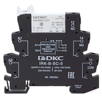 Реле интерфейсное, 1CO, ком. ток 6А, AgSnO2, напряжение 230V AC/DC, винтовые клеммы. | код IRK-230UC-1CO | DKC