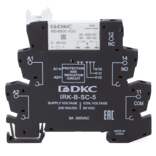 Реле интерфейсное, 1CO, ком. ток 6А, AgSnO2, напряжение 230V AC/DC, винтовые клеммы. | код IRK-230UC-1CO | DKC