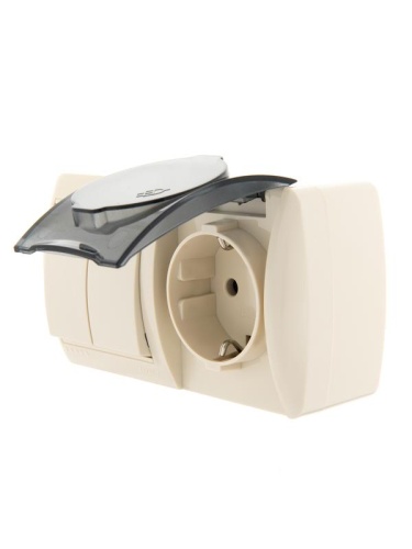 Блок ОП Nata (розетка евростандарт с заземл. с защ. крышкой + 2-кл. выкл.) IP20 крем. LEZARD 710-0300-171 фото 4