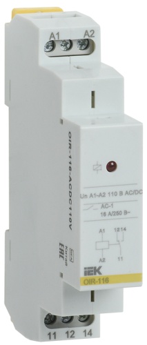 Реле промежуточное модульное OIR 1 контакт 16А 110В AC/DC | код OIR-116-ACDC110V | IEK