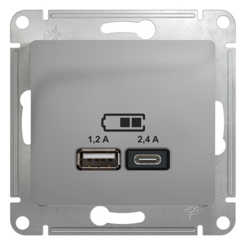 GLOSSA USB РОЗЕТКА A+С, 5В/2,4А, 2х5В/1,2 А, механизм, АЛЮМИНИЙ | код GSL000339 | Systeme Electric