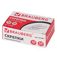 Скрепки большие 50 мм, BRAUBERG, оцинкованные, 50 шт., в картонной коробке, 227589 | код 227589 | BRAUBERG