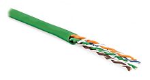 Кабель витая пара неэкранированная U/UTP категория 6 4 пары (24 AWG) многожильный (patсh) без разделителя LSZH нг(С)-HF зеленый, Hyperline UUTP4-C6-P24-NCR-IN-LSZH-GN-100 (100 м) | код 273529 | Hyperline