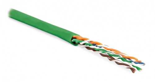 Кабель витая пара неэкранированная U/UTP категория 6 4 пары (24 AWG) многожильный (patсh) без разделителя LSZH нг(С)-HF зеленый, Hyperline UUTP4-C6-P24-NCR-IN-LSZH-GN-100 (100 м) | код 273529 | Hyperline