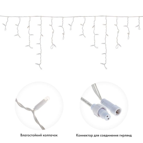 Гирлянда Айсикл Бахрома светодиодный, 1,8 х 0,5 м, белый провод, 230 В, диоды синие, 48 LED | код 255-023 | Neon-Night фото 2