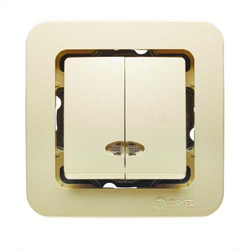 Выключатель 2-кл. СП Lillium 10А IP20 без вставки с подсветкой крем. Makel 71223