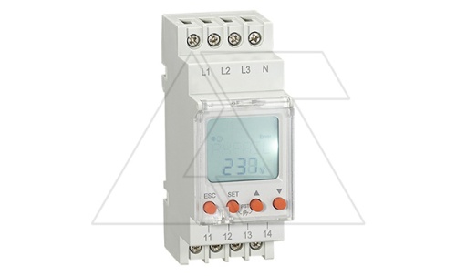Реле контроля напр. RD-MVS3N, 3P+N L-N 125_300VAC, 2CO, 8A(250VAC), обрыв, черед., Umin+Umax, асимметр., 0.1_30s, LCD, 1M | код RD-MVS3N | RELETEK