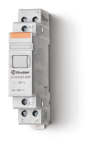 Контактор модульный 1NO + 1NC 20А AgSnO2 24В DC 17.5мм IP20 | код 222390244000 | FINDER