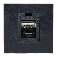 Розетка USB A+C, 2.1А, 2 гнезда, без индикатора, черная, матовая EKF | код E2MR2B-21USB-10-AC | EKF