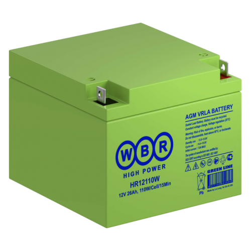 WBR HR12110W Аккумуляторная батарея для ИБП, напряжение: 12В, ёмкость: 28Ач, клеммы типа: F3 под болт и гайку М5, Размеры ВШГ: 125x175x166мм, вес: 8кг. Срок службы: 8 лет. | код WBR HR12110W | WBR