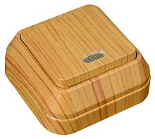 Переключатель проходной 1-кл. ОП 10А IP20 с подсветкой дуб Makel 45325