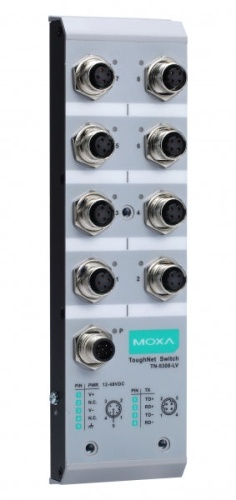 Коммутатор TN-5308-LV-CT Unmanaged Ethernet switch with 8 10/100BaseT(X) ports with M12 connectors, 12/24/36/48 VDC, conformal coating, t: -25/60 | код 00-06129997 | MOXA