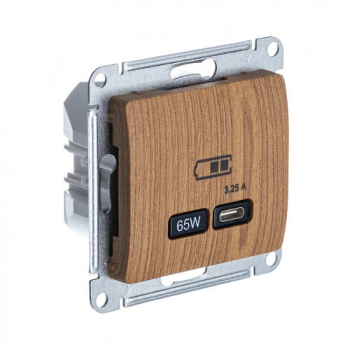 GLOSSA USB РОЗЕТКА тип-C 65Вт высокоскор.заряд. QC, PD, механизм, ДЕРЕВО ДУБ | код GSL000527 | Systeme Electric