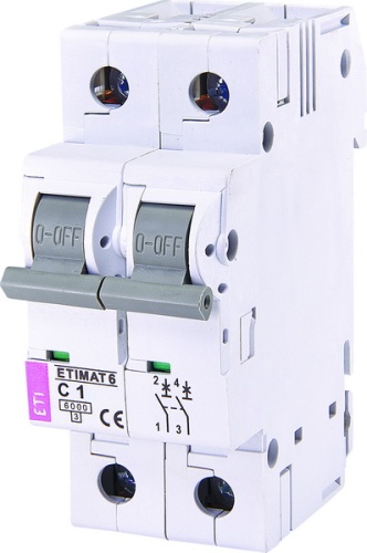 Автоматический выключатель ETIMAT 6 2p C 1A (6kA) | код 002143504 | ETI