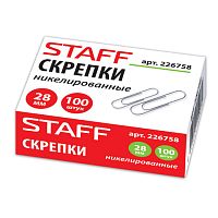 Скрепки STAFF, 28 мм, никелированные, 100 шт., в картонной коробке, 226758 | код 226758 | STAFF